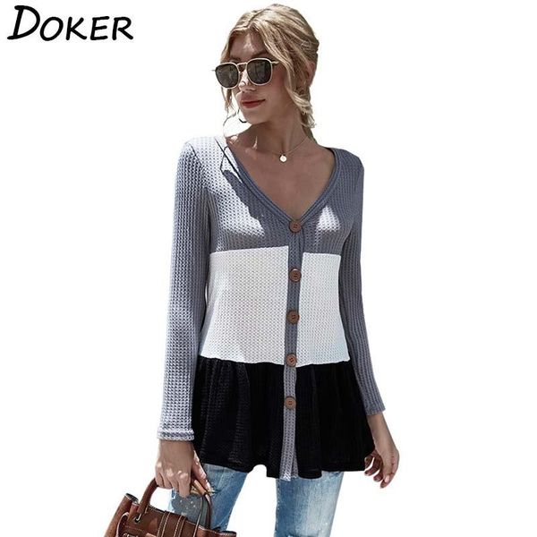 

2021 autumn winter fashion long sleeve thin knitted cardigan women v-neck slim newly patchwork female knit cardigan, White
