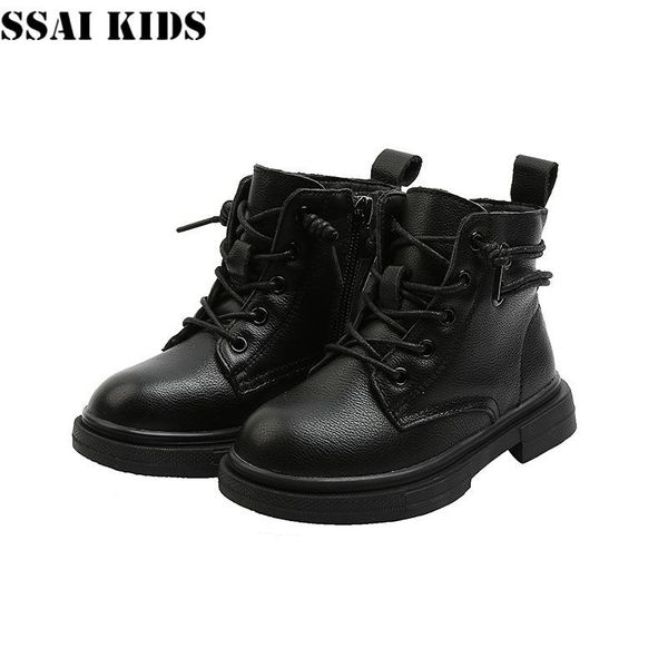 

boots ssai kids children' shoes 2021 winter leather ankle fashion boys girls cotton, Black;grey