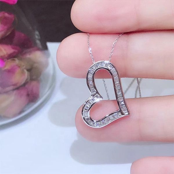 

pendant necklaces luxury female white crystal necklace charm silver color wedding for women cute heart zircon chain