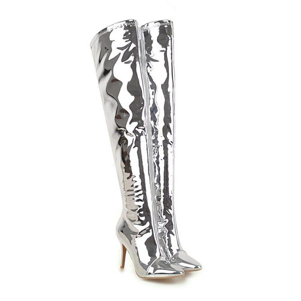 

boots qplyxco2021 big size 34-48 thigh high over the knee women pointed toe autumn winter stiletto heels party shoes, Black