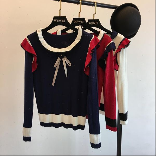 

women ruffled sweaters pullovers knitted long sleeve ruffles for sweet woman drop shipping high quality, White;black