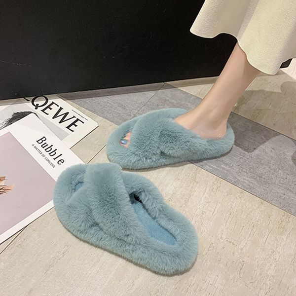 

2021 winter new beautiful interior rabbit skin anti-slip slippers with elegant thick teddy soles of household furniture warm-skinned k4ny, Black