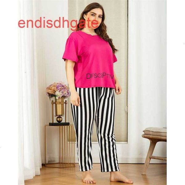 

spring summer 1203 large home wear pajamas two piece suit stripe printing comfortable and loose, Black;white