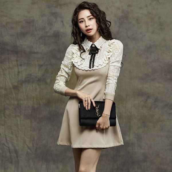 

2021 new vintage women velet dress gothic punk placed elegant hollow out lace dresses patchwork mini female party vestidos bfak, Black;gray