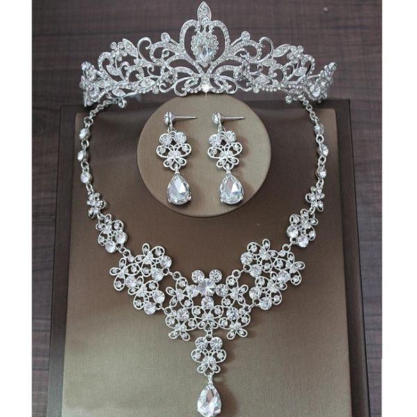 

earrings & necklace nupcial da joia do casamento rhinestone cristal penacho tiara colar brincos set, Silver