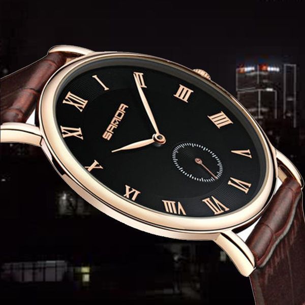 

wristwatches sanda men watch ultra thin leather clock male gold business wristwatch waterproof watches relogio masculino, Slivery;brown