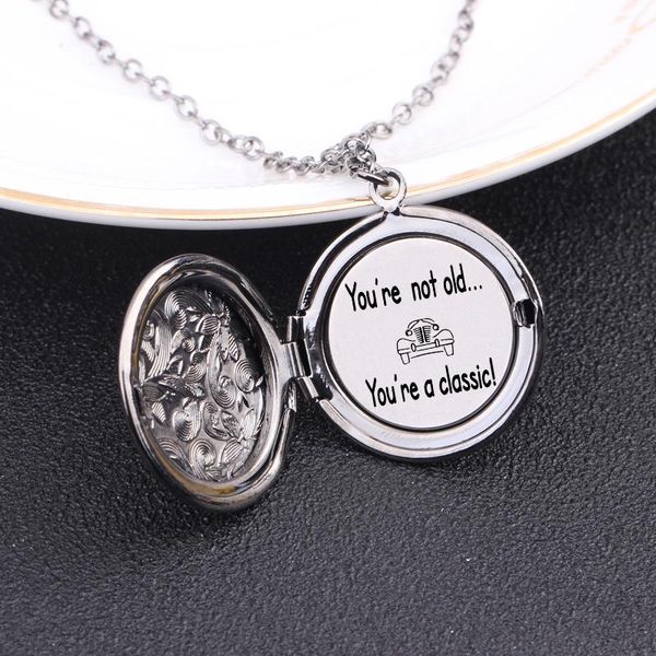 

pendants you are not old classic car locket po box pendant necklace sweater chain floating plate stamped letter lover gift, Black