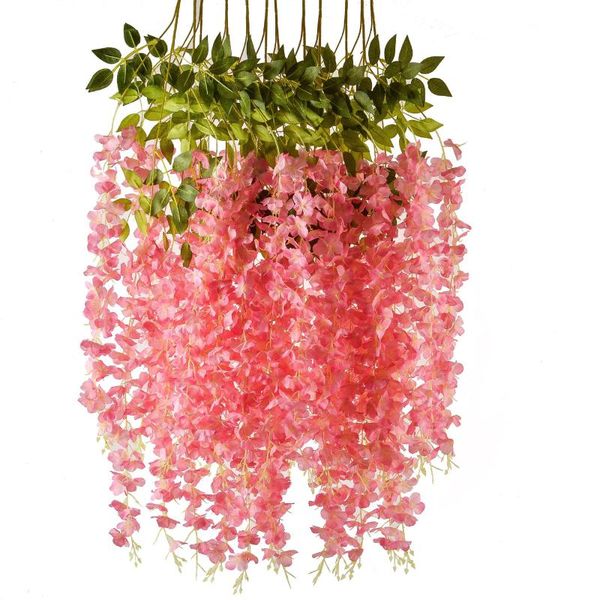 

decorative flowers & wreaths artificial wisteria 12pcs, fake vine garland, hanging trailing plants bush string flower for wedding party