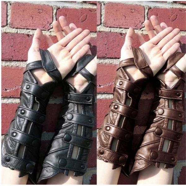 

medieval leather scaly wristband steampunk fashion gothic long gloves