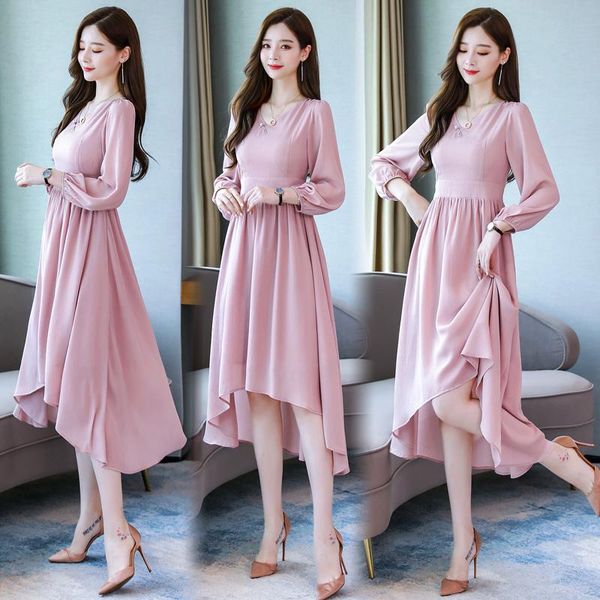 

casual dresses 2021 autumn spring women party dress lady long sleeve elegant sweet girls a-line, Black;gray