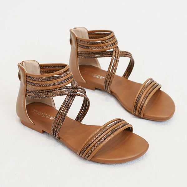 Sandalet Bohemia Stil Düz Plaj Kadınlar Vintage Çapraz Kayış Roma Kadın Hafif Toe Yaz Ayakkabı Kadın