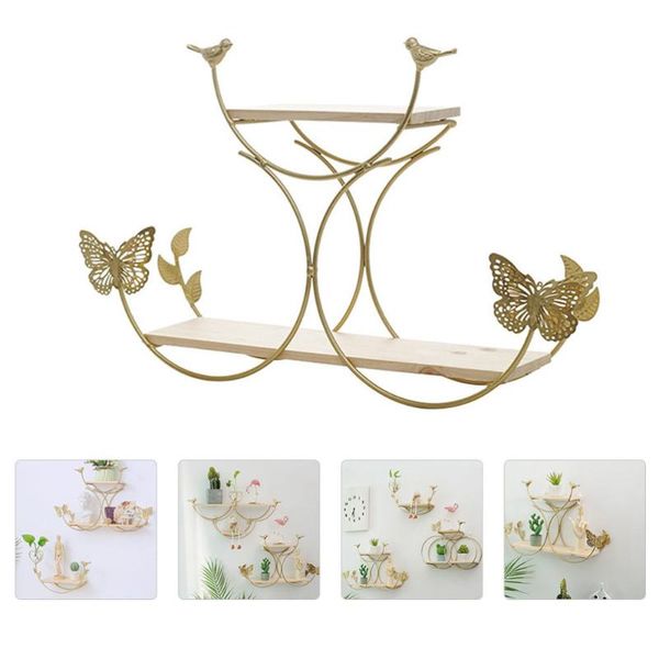 

1pc iron wall-mounted storage rack sundries holder nordic wall shelf (golden)