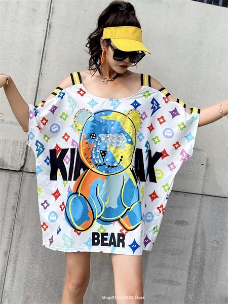 

women's t-shirt thailand tide brand 2021 large size slimming shirt cartoon printing beaded western style sling small women, White