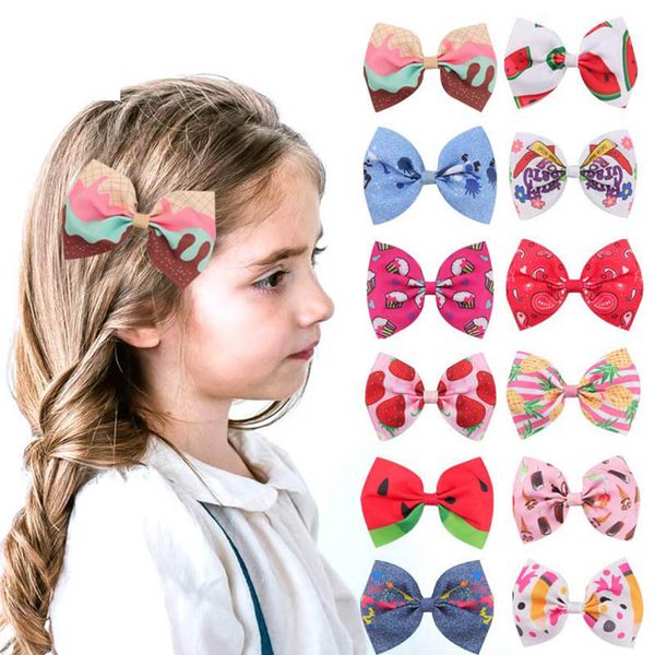 

girls hair accessories hairclips baby bb clip kids barrettes clips ribbon children bow hairpin summer cute print pattern ornaments b7918, Slivery;white
