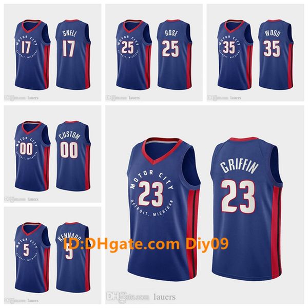 

custom derrick 25 rose detroit pistons jerseys blake 23 griffin wood snell kennard new 2020/21 city swingman basketball jersey, Black;red