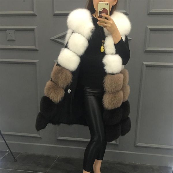 

women's fur & faux 2021 vest coat winter sleeveless jacket women fake patchwork color thick outwear female, Black