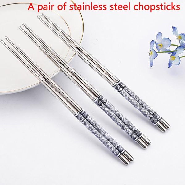 

1 pair porcelain stainless steel chopsticks chinese stylish healthy chinese chopsticks metal non-slip design kitchen tool