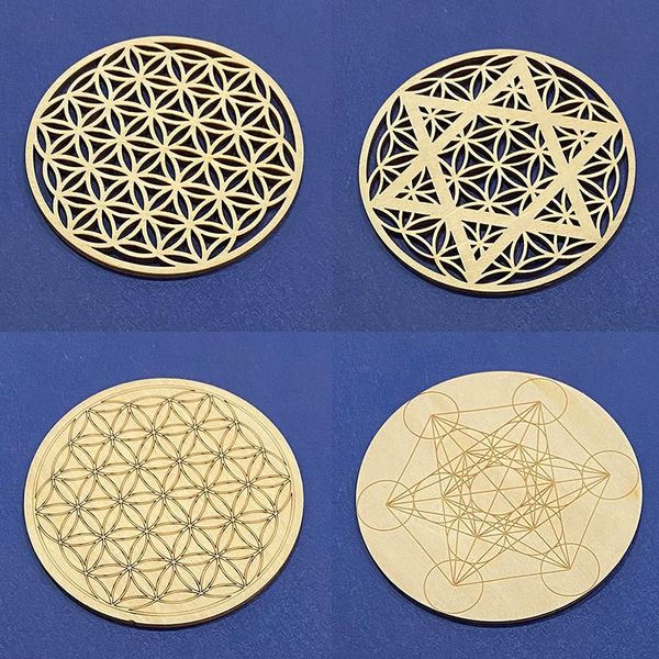 

mats & pads 2pcs flower of life shape wooden wall sign laser cut non-slip set wood placemats table mat round cup pad art home decor