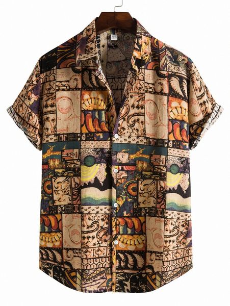 

men patchwork print button front shirt l9yj#, White;black