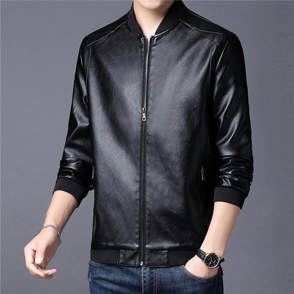 

men's jackets 2021 brand leather jacket slim motorcycle fashion trend zipper casual street pu top, Black;brown