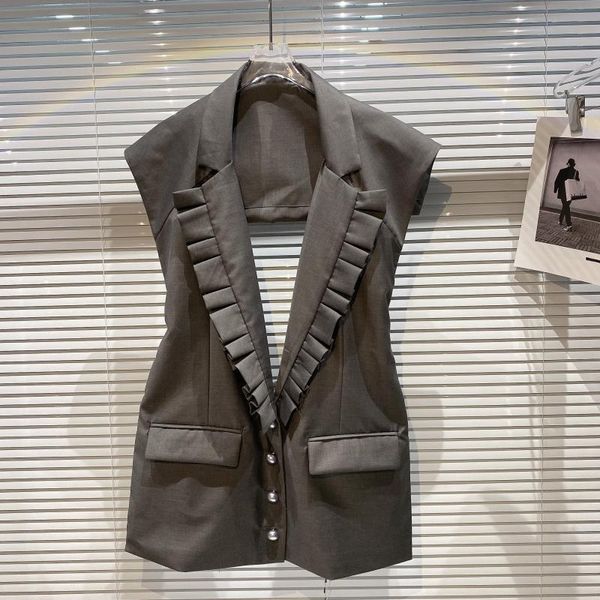 

women's vests summer waistcoat for women 2021 fashion pleated back hollow suit vest coat woman sleeveless coats office lady jacket, Black;white