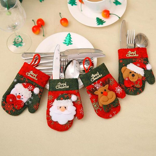 

christmas decorations fork knife cutlery holder bag ornament santa snowman reindeer pocket home party decor
