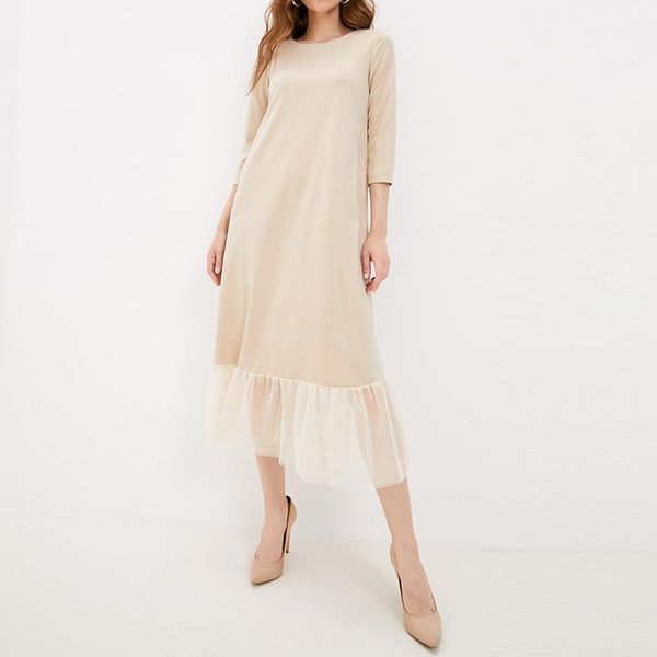 

casual dresses elegant lace patchwork women dress seven sleeve o neck midi straight autumn winter fashion party 2021, Black;gray