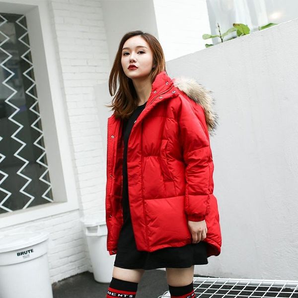 

cape down jacket female long heavy hair white duck down jacket1, Black