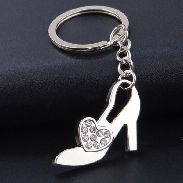 

keychains arrival handmade zinc alloy car key chain high-heeled shoes keychain rhinestone keyring bag pendant handbag charms llavero, Silver