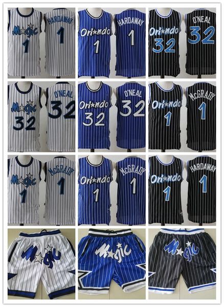 

men orlando magic throwback 32 shaquille o'neal penny 1 hardaway tracy 1 mcgrady basketball shorts basketball j, Black;red