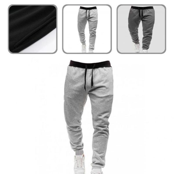 

men's pants thicken warm trousers elastic waist ankle tied, Black