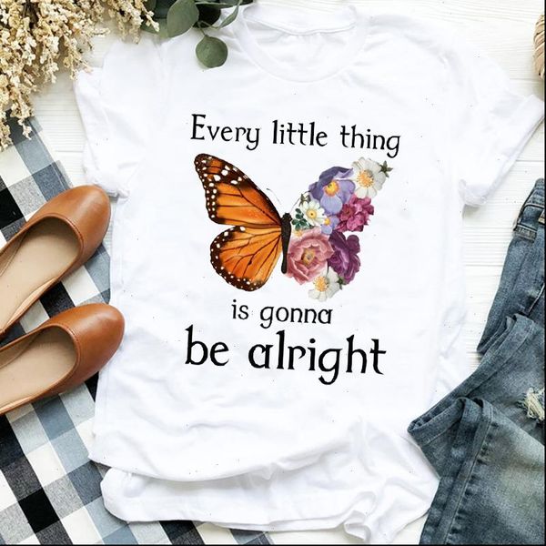 

women lady cartoon butterfly floral flower cute 90s print tshirt shirt clothes graphic female t tee womens t shirt, White