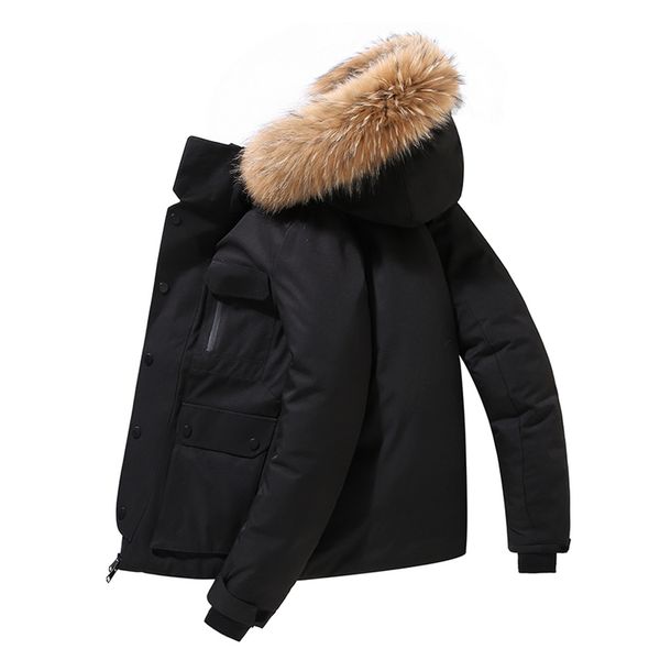 

men's windproof warm et, high-quality thick coat with leather collar, fashion leisure brand clothing, novelty in winter 2021, Black