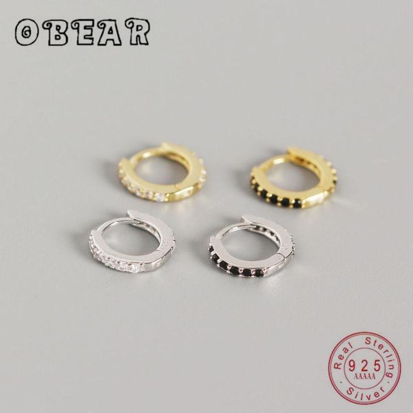 

stud obear 00% 925 sterling silver miniature round black and white zircon small earrings for women jewelry, Golden;silver