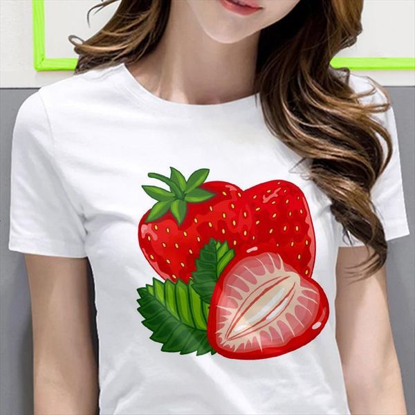 

vogue cute strawberry apple women funny print fashion casual white summer short sleeve