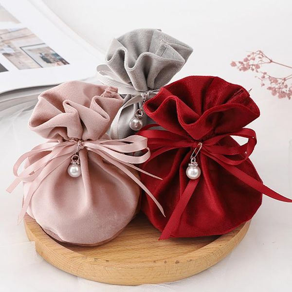 

gift wrap 10pcs/set drawstring velvet bags with pearl jewelry pouches christmasbirthday decor wedding favor wrapping