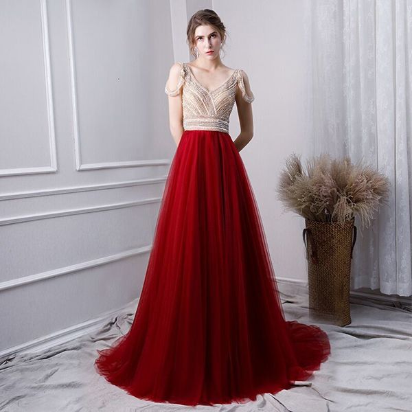 

off 2021 shoulder beading a-line evening es new arrival formal prom gowns real picture robe de soiree bsd7, Black;red