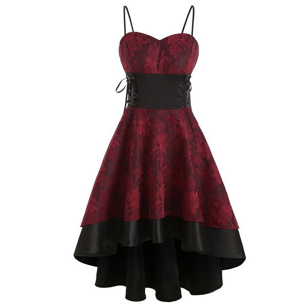 

Womens Elegant Bohemian Sleeveless Sexy V Neck Lace Satin Patchwork Front Short Back Long Cocktail Dress Jurk, Black