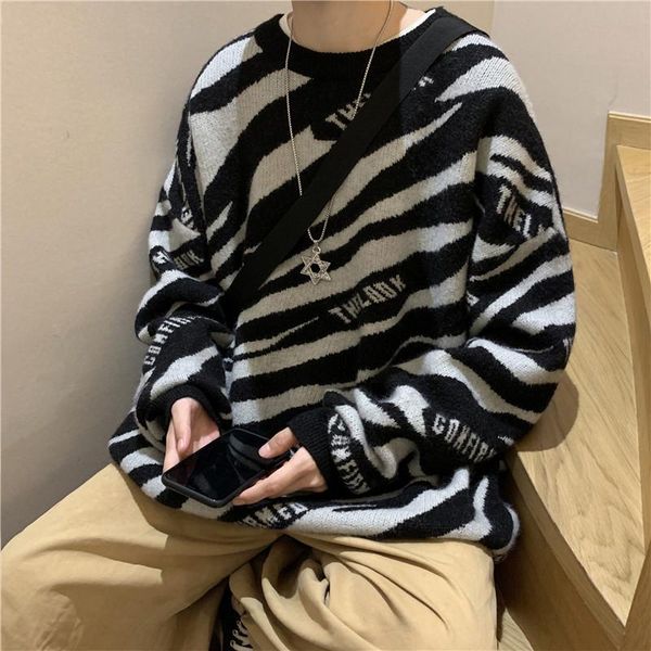 

men's sweaters winter sweater korean style trendy zebra pattern all-match, White;black