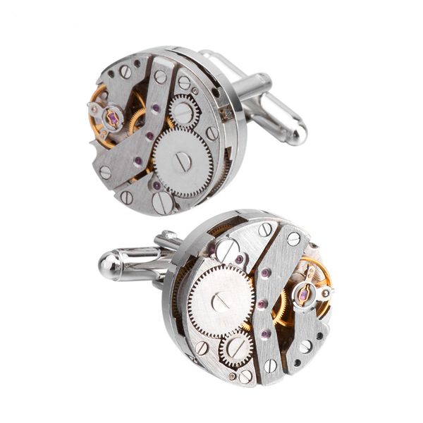 

immobilized punk mechanical movement watch cufflinks men's french shirt sleeve nails, Silver
