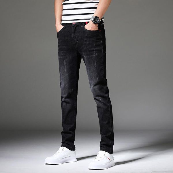

men's jeans vintage style men pants slim fit mid waist button design plus size classic skinny pencil pant, Blue