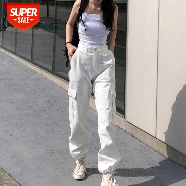 

weekeep button pockets patchwork cargo pants women streetwear high waist trousers women 2019 fashion pencil pants joggers #7f98, Black;white