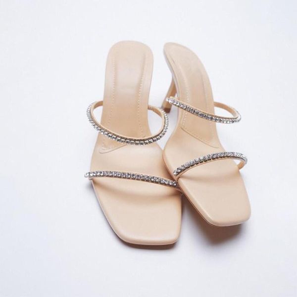 

slippers shoes woman 2021 heels beige heeled sandals square toe low pantofle rubber flip flops high thin black summer