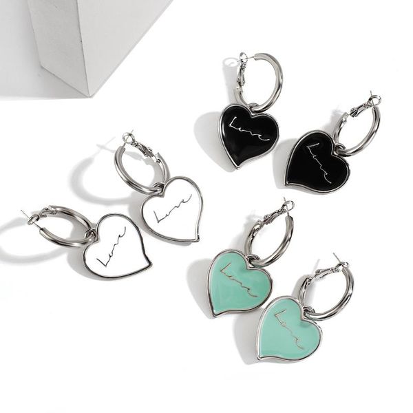 

dangle & chandelier aensoa 2021 enamel heart pendant drop earrings for women statement geometric personality earring fashion jewelry gifts, Silver