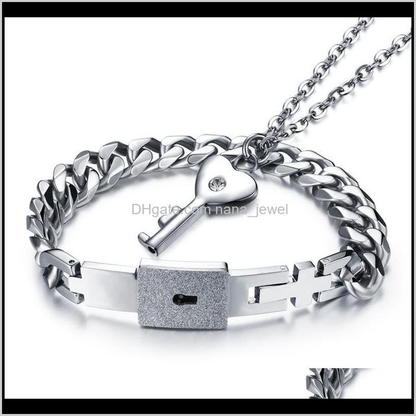 

pure titanium lover's jewelry open heart lock bracelet key pendants necklace & bracelets couples jewelry sets valentine's day wedd, Silver