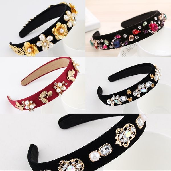 

hair accessories jeweled pearl hairband for women girls crystal rhinestone bezel elegant velvet satin headband 24 styles 292 u2, Slivery;white