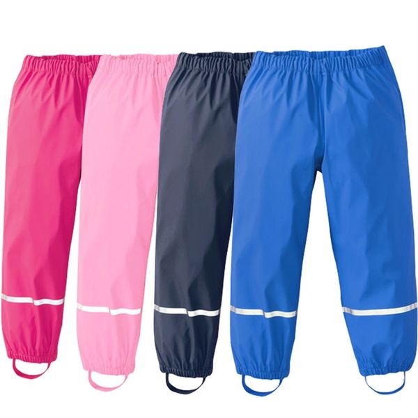 

waterproof girls rain pants pu snow boys trousres sport children raincoats windproof outdoor toddler playsuits clothes 210303, Blue