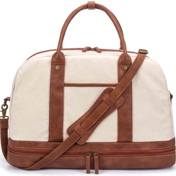 

women's weekend canvas overnight bag large travel hand single shoulder with shoebox, Blue;pink