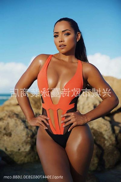 

one-piece orange mesh stitched bikini swimsuit, White;black