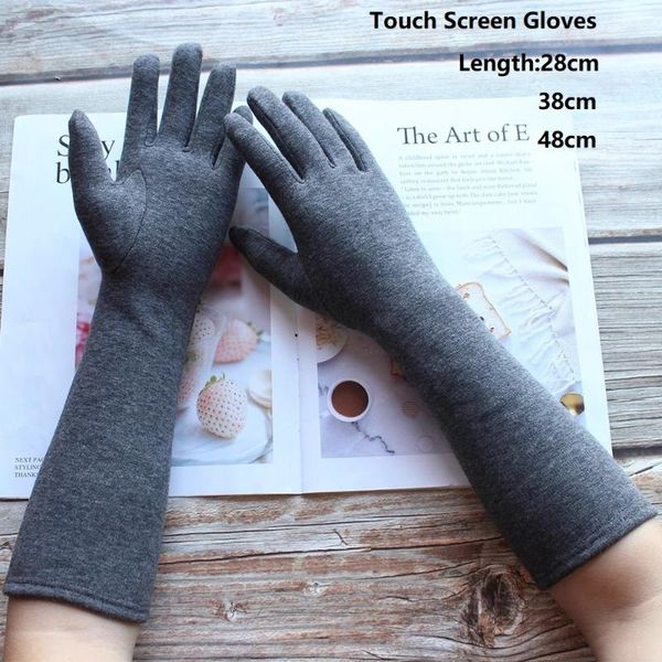 

five fingers gloves long touch screen winter 28/38/48cm autumn ladies cotton knitting sleeve women full finger warm, Blue;gray